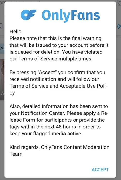 OnlyFans ban message